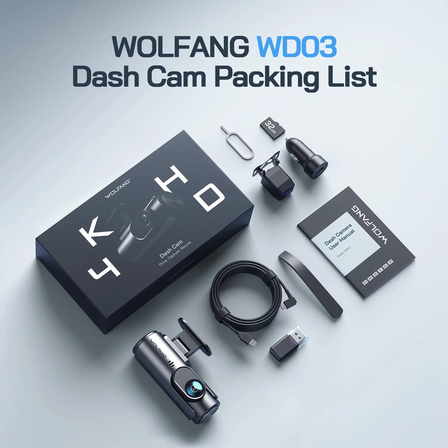 Dash Cam Front and Rear 4K Front 1080P Rear, Dual Dash Camera with 3" IPS Screen, 170° Wide Angle, Night Vision, G-Sensor, Loop Recording, Parking Monitor, Supports 128GB
