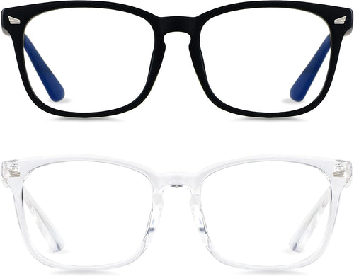 Blue Light Glasses for Women Men Computer Blocking Clear Bluelight Blocker 2 Pack Nerd anti Eye Strain Black Crystal