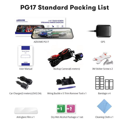 PG17 12" Wifi Mirror Dash Cam 4K Front and 1080P Rear View Mirror Camera for Cars Dual Camera Waterproof Backup Camera