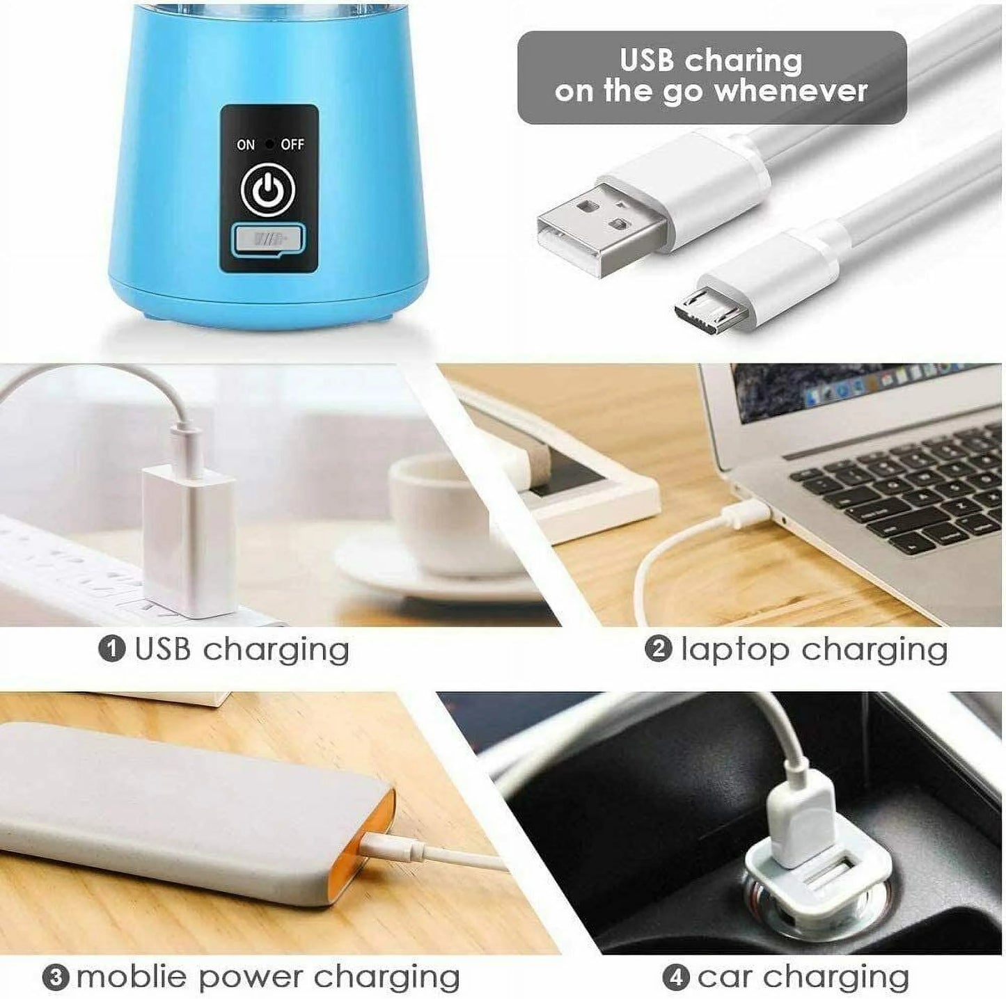 Portable Blender USB Rechargeable Personal Juicer Cup Small Fruit Juice Mixer for Shakes and Smoothies