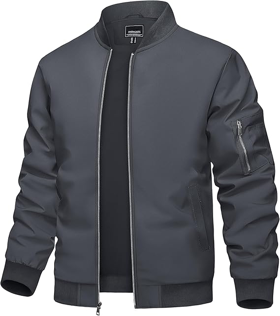 TACVASEN Men's Lightweight Jacket Thin Sportwear Bomber Jacket Windbreaker Coat
