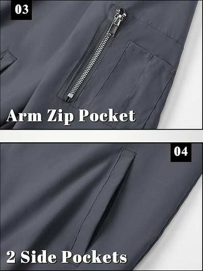 TACVASEN Men's Lightweight Jacket Thin Sportwear Bomber Jacket Windbreaker Coat