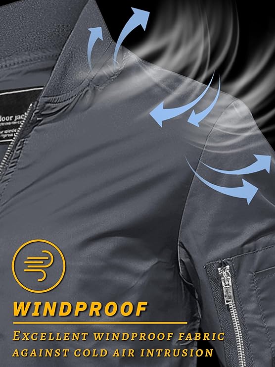 TACVASEN Men's Lightweight Jacket Thin Sportwear Bomber Jacket Windbreaker Coat