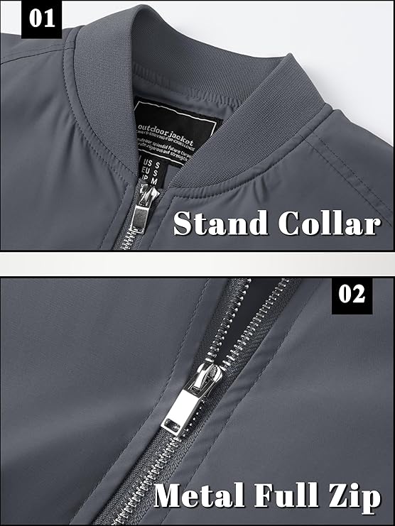 TACVASEN Men's Lightweight Jacket Thin Sportwear Bomber Jacket Windbreaker Coat
