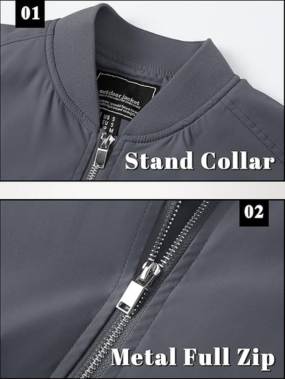 TACVASEN Men's Lightweight Jacket Thin Sportwear Bomber Jacket Windbreaker Coat