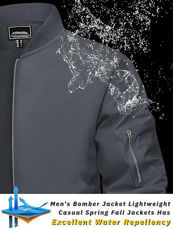 TACVASEN Men's Lightweight Jacket Thin Sportwear Bomber Jacket Windbreaker Coat
