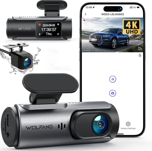 Dash Cam Front and Rear 4K Front 1080P Rear, Dual Dash Camera with 3" IPS Screen, 170° Wide Angle, Night Vision, G-Sensor, Loop Recording, Parking Monitor, Supports 128GB
