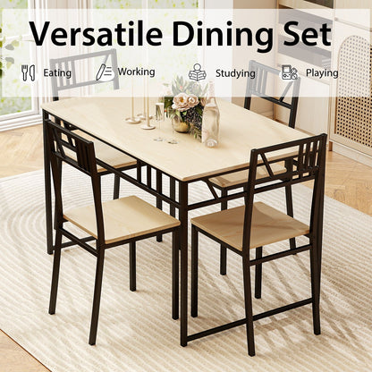 Industrial-Style Kitchen Table and 4 Chairs with Wood like Tabletop and Metal Frame